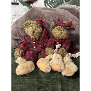ABC Distributing Teddy Bears Boy & Girl  Plaid Christmas PJs Bunny Slippers